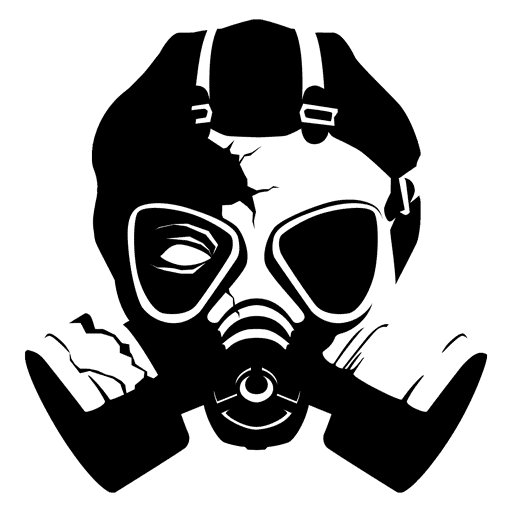 Dystopia Entertainments logo, en gasmaske